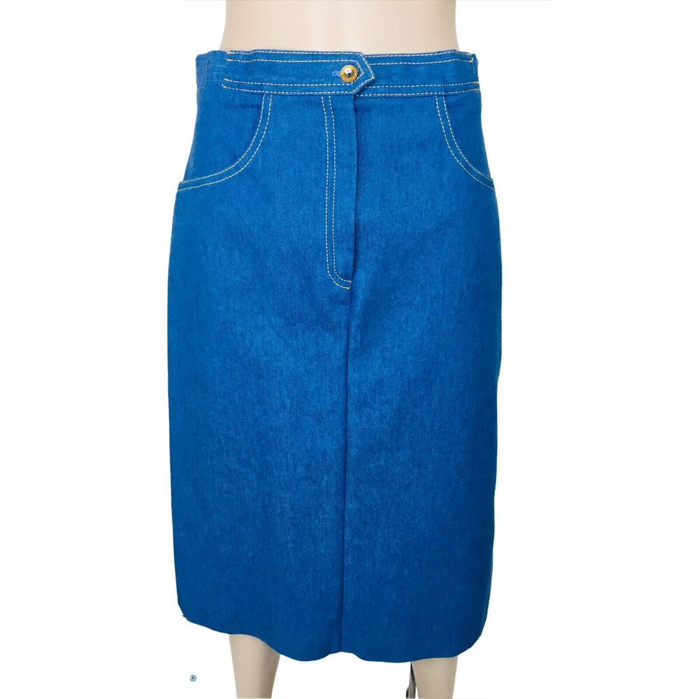 Vintage 70s Sissies California Denim Pencil Straight Midi Skirt Size M/L